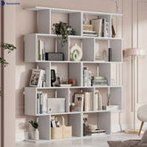 Aurorome 5-Tier Wooden Geometric S-Shaped Bookcase, Set Of 2 Storage Rack with Open Shelves, Shelving for Plant Album, Trinket Display, Spacious Storage Display Shelf - 62.5\