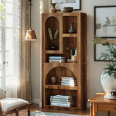 Tall Arched Bookshelf, 5 Tiers Arch Bookcase With Storage, Modern Farmhouse Book Shelf, Wood Bookshelf W\u002FOpen Display Shelves For Living Room, Office