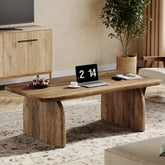 Farmhouse 47-Inch Coffee Table, Vintage Wood Rectangle Living Room Table, Modern Accent Center Table Low Tea Table with Sturdy Base & Rounded Corners, Easy Assembly, Rustic Brown\u002FBlack