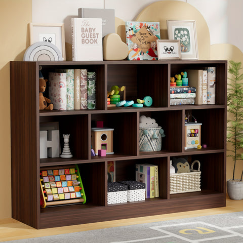 ClickClack Bookshelf, 3-Tier Open Shelf Bookcase, 10 Cube Storage Organizer with Anti-Tilt Device for Bedroom, Living Room