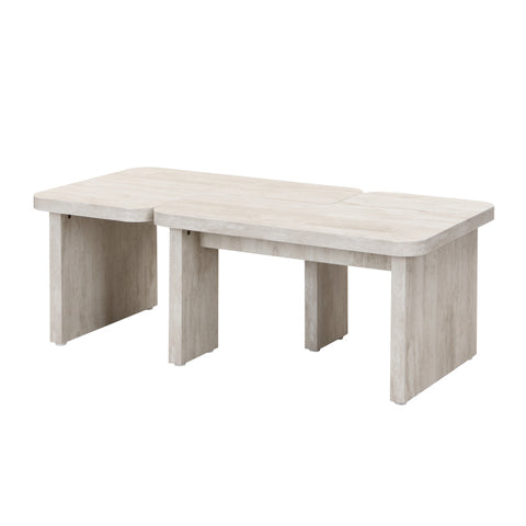 47.24*23.62 inch and 35.43*31.49 inch Rectangle Wood Detachable Coffee Table Single L Shape Farmhouse Coffee Table for Dining Room Garden white