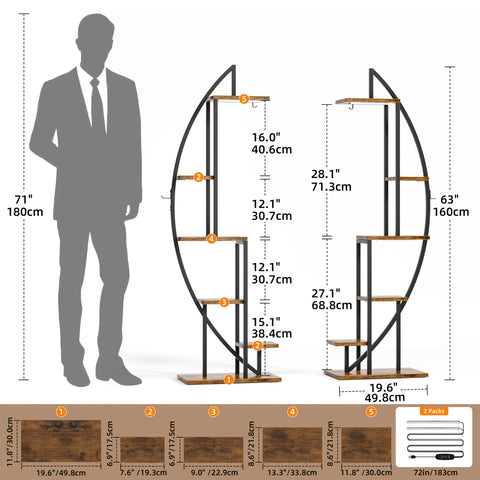 2pcs Bookshelf With Light, 6-tier Display Stands, 63\
