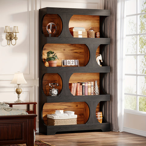 Modern Wooden Bookshelf 71-inch Heavy-Duty Modern Wooden Bookshelf - Dark Brown\u002FWood Grain, Space-Saving Design for Living Room, Office, Library - Sturdy Construction & Easy Assembly Required, Bookshelf Decor