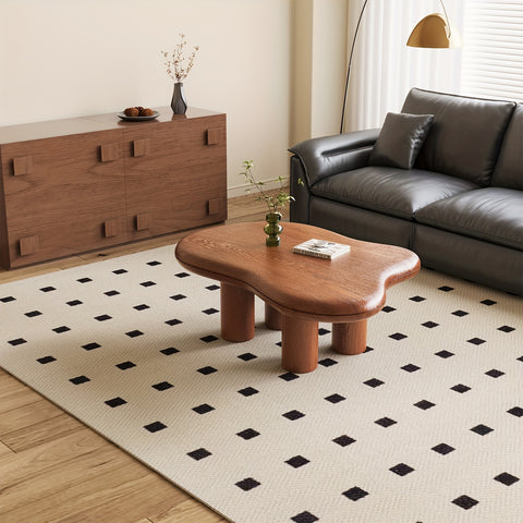 Modern Walnut Coffee Table with Cloud-Inspired Irregular Design - Lightweight Engineered Wood, 4-Legged Compact Center Table for Living Room & Bedroom, Easy Assembly