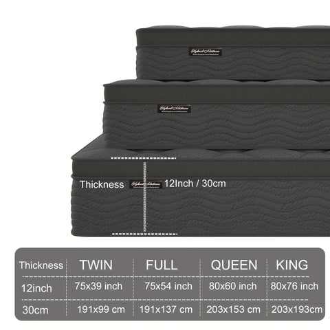 10\u002F12 Inch Mattress Full Queen Size Memory Foam - Ergonomic Design, Medium Firm Hybrid Mattress, Luxurious Comfort With Pocket Springs, Grey Quilted Cover, Colchones Para Cama