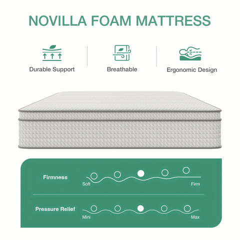 8 10 12 14 Inch Novilla Pocket Spring Hybrid Foam Mattress, Plush Mattress, SmartS Coil, Pillow Top Design And Motion Isolation, Ultra Plush Noah Pocket Spring Mattress, Mattress Single Size
