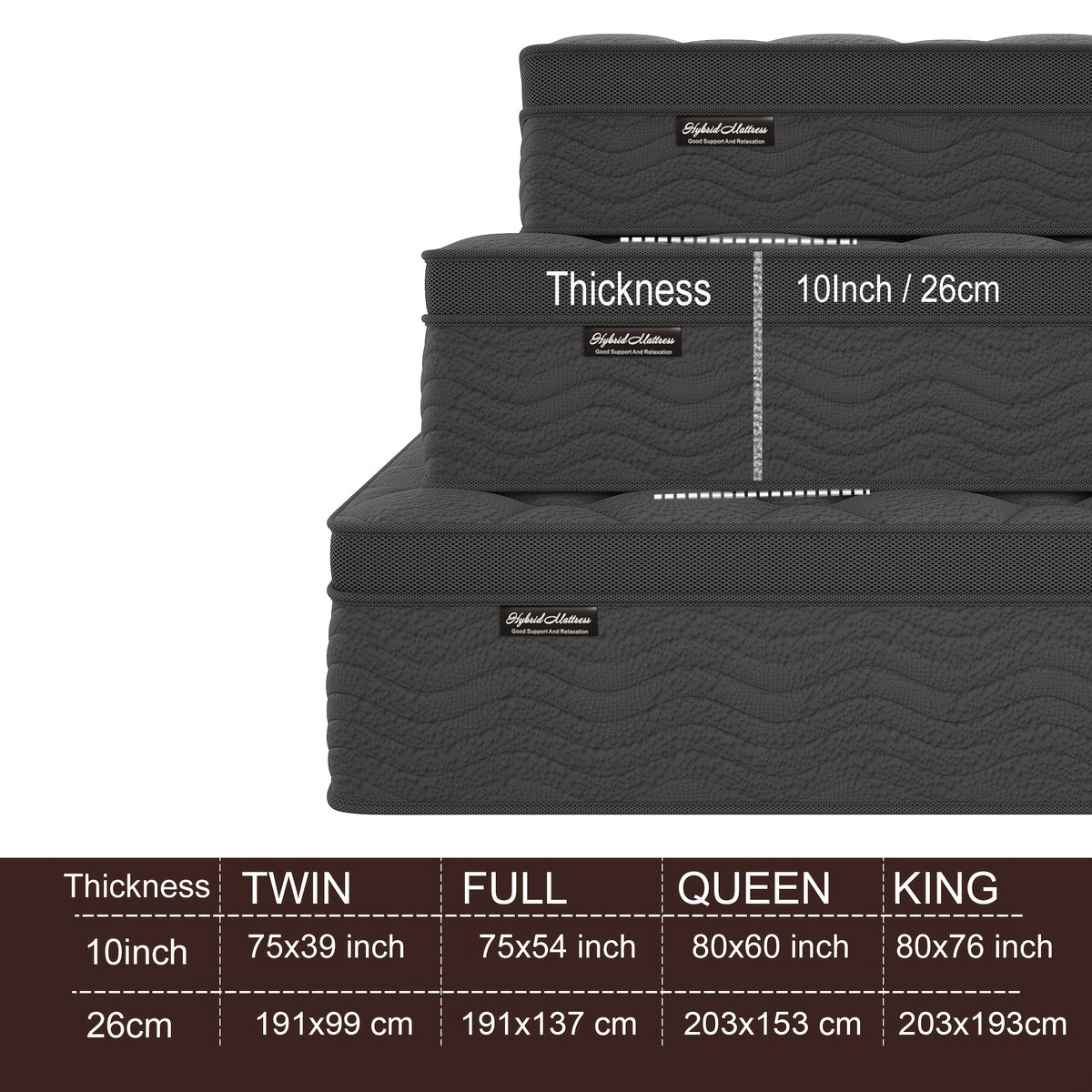 10\u002F12 Inch Mattress Full Queen Size Memory Foam - Ergonomic Design, Medium Firm Hybrid Mattress, Luxurious Comfort With Pocket Springs, Grey Quilted Cover, Colchones Para Cama