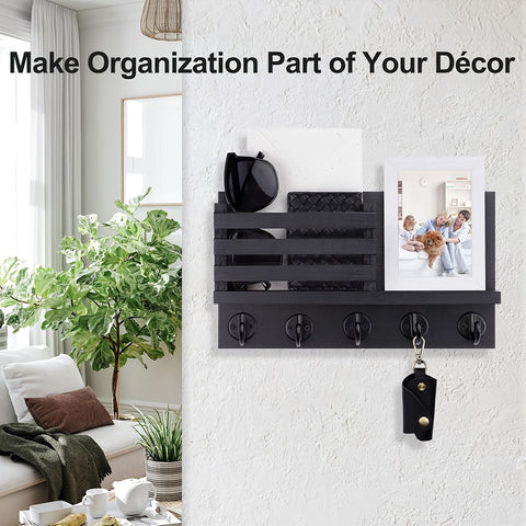 Wooden Wall Key Holder Decorative Wooden Wall Key Holder with 5 Metal Key Hooks - Paulownia Wood, Mounting Hardware and Installation Guide