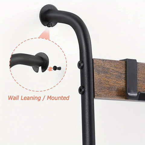 Blanket Ladder, 5 Tier Blanket Holder with 10 Removable Hooks, Farmhouse Style Blanket Ladder for Living Room Bathroom, Decorative Wall Mounted Wooden Quilt Standing Towel Drying Storage Rack