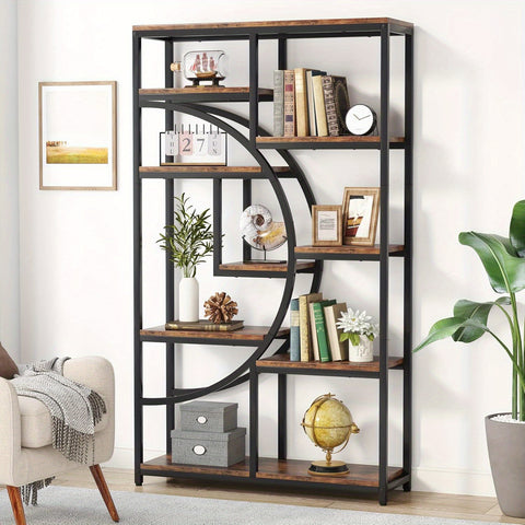 Industrial Bookshelf Tall 5 Tier Industrial Bookshelf - Freestanding Display Shelf Storage Organizer with 9-Open Storage Shelf for Living Room, Bedroom, Standing Shelf