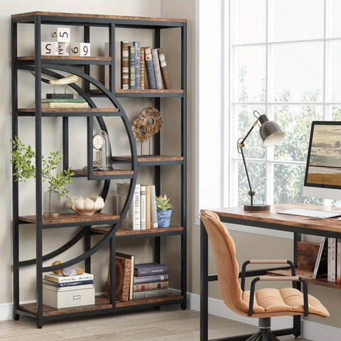 Industrial Bookshelf Tall 5 Tier Industrial Bookshelf - Freestanding Display Shelf Storage Organizer with 9-Open Storage Shelf for Living Room, Bedroom, Standing Shelf