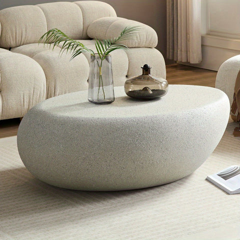 43.31''Fiberglass Elliptical Coffee Table for Living Room Vintage Table, Matte Rocks Table front of the Sofa, Irregular Center Table, No Need Assembly