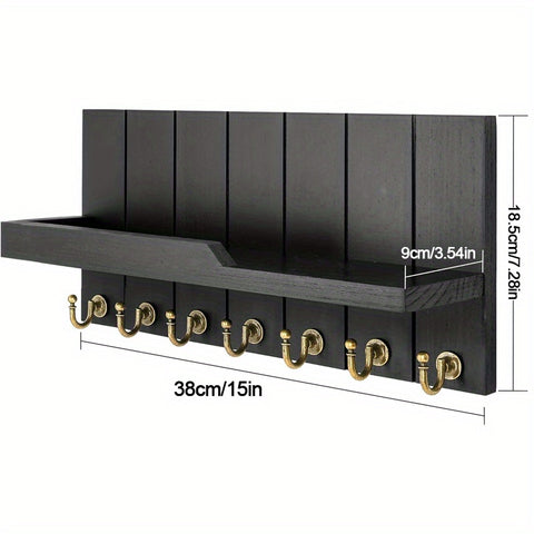 1pc Wall Mounted Wooden Key Rack with 7 Key Hooks Wall Mounted Storage Rack, Entry Key Rack Shelf, Mail Decorations Sundries Multi-Purpose Storage Organizer, Home Design Shelf for Family Room Wall Decoration