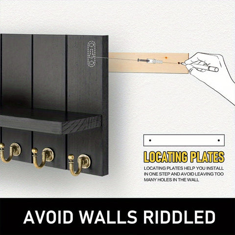 1pc Wall Mounted Wooden Key Rack with 7 Key Hooks Wall Mounted Storage Rack, Entry Key Rack Shelf, Mail Decorations Sundries Multi-Purpose Storage Organizer, Home Design Shelf for Family Room Wall Decoration