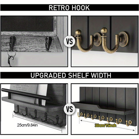 1pc Wall Mounted Wooden Key Rack with 7 Key Hooks Wall Mounted Storage Rack, Entry Key Rack Shelf, Mail Decorations Sundries Multi-Purpose Storage Organizer, Home Design Shelf for Family Room Wall Decoration