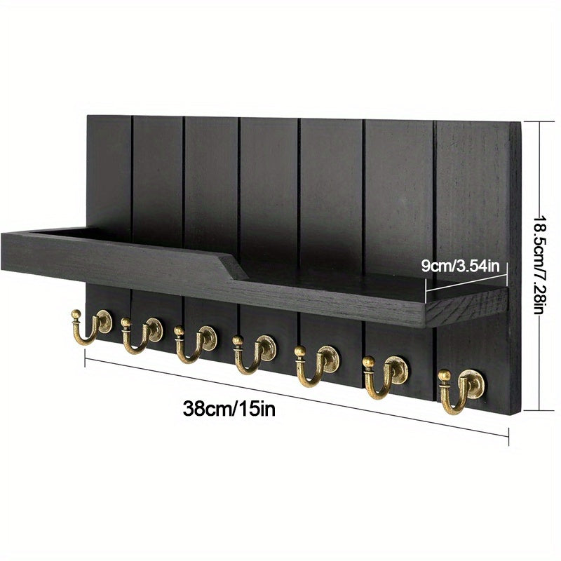 1pc Wall Mounted Wooden Key Rack with 7 Key Hooks Wall Mounted Storage Rack, Entry Key Rack Shelf, Mail Decorations Sundries Multi-Purpose Storage Organizer, Home Design Shelf for Family Room Wall Decoration