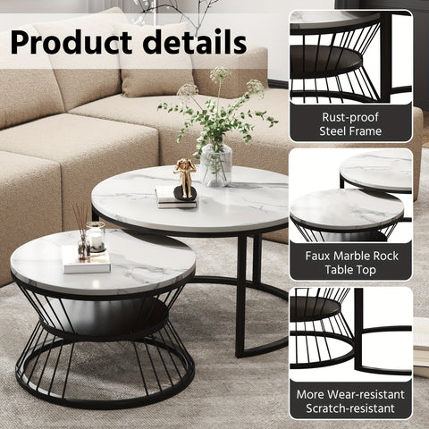 Nesting Coffee Table Black Set of 2, 27.5\