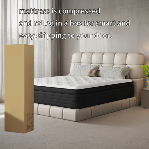 Memory Sponge 12 Inch Mattress\u002FMemory Sponge\u002FBlack And White Splicing Style\u002FErgonomic Design, Air Experience, Leisure Vacation, Soft, Comfortable And Healthy, with Built-in Springs.