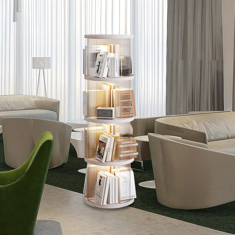 SYNCVIBE Rotating Bookshelf, Small Corner Bookshelf For Small Space, 360 Display 4 Tier Floor Standing Bookcase, Plastic Narrow Book Shelf Organizer For Bedroom, Living Room, White