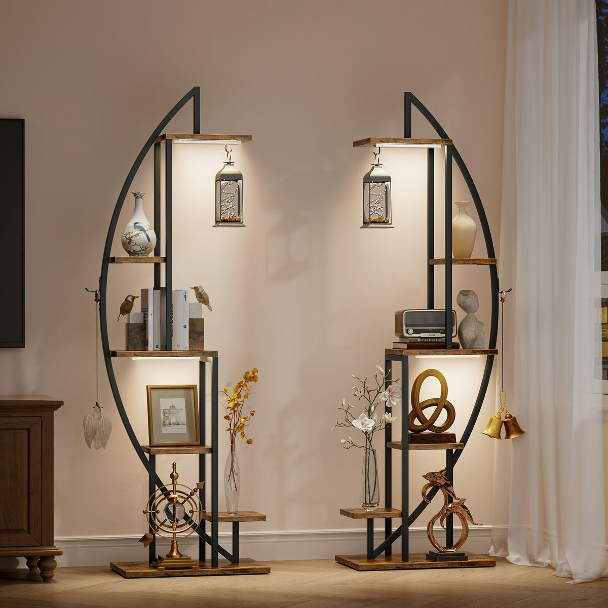 2pcs Bookshelf With Light, 6-tier Display Stands, 63\