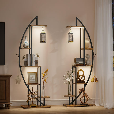 2pcs Bookshelf With Light, 6-tier Display Stands, 63\