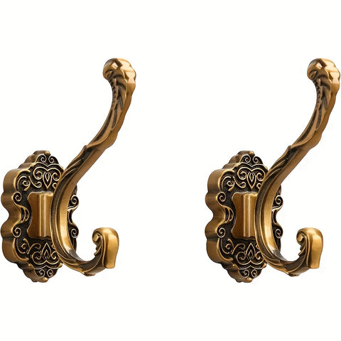 1\u002F2pcs Antique Brass Vintage Coat Hooks - Heavy Duty Wall Hooks for Hanging Purse, Hat, Keys, Clothes, Curtain, Unique Bathroom
