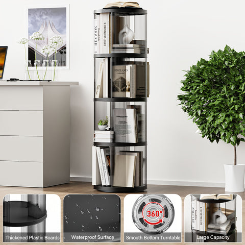 SYNCVIBE Rotating Bookshelf, Small Corner Bookshelf For Small Space, 360 Display 4 Tier Floor Standing Bookcase, Plastic Narrow Book Shelf Organizer For Bedroom, Living Room, White