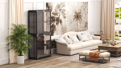 Antique Display Cabinet Antique Display Cabinet with Glass Door, 3-Color Light, 4-Layer Bookshelf - Suitable for Collectors, Game Room, Bedroom, Study