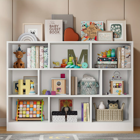 ClickClack Bookshelf, 3-Tier Open Shelf Bookcase, 10 Cube Storage Organizer with Anti-Tilt Device for Bedroom, Living Room