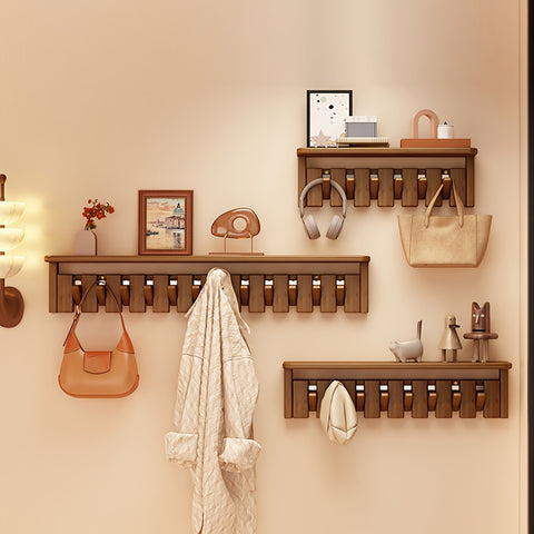 Modern Walnut Coat Rack Modern Walnut Wall-Mounted Coat Rack | 12-Hook Piano Key Design - For Closets, Kitchens, Bedrooms & Entryways