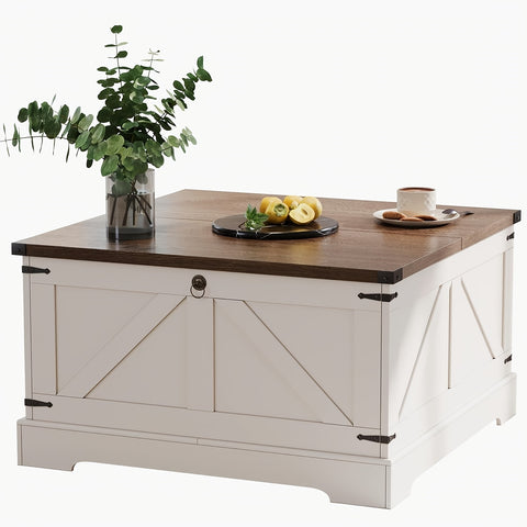 Versatile Farmhouse Lift Top Coffee Table - Square Wooden Centerpiece with Spacious Storage, Easy-Lift Hydraulic Mechanism, Perfect for Living Room & Bedroom Decor, Country Cocktail, Hidden Storage Compartment, Multi-Function Convertible