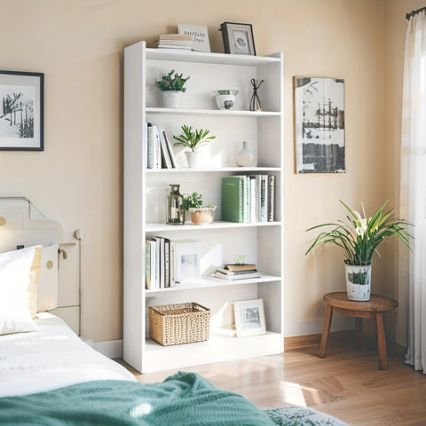 5-Tier White Modern Wooden Storage Display Shelf – Assembled 5-Layer Organizer for Books, Decor, and Artwork, 11.81\