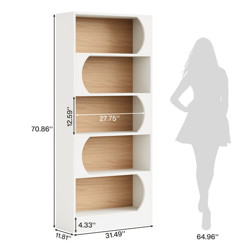 5 Tier Bookcase, Farmhouse Book Shelf with Storage, 70.87\