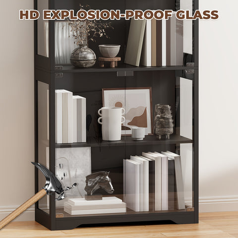 Antique Display Cabinet Antique Display Cabinet with Glass Door, 3-Color Light, 4-Layer Bookshelf - Suitable for Collectors, Game Room, Bedroom, Study