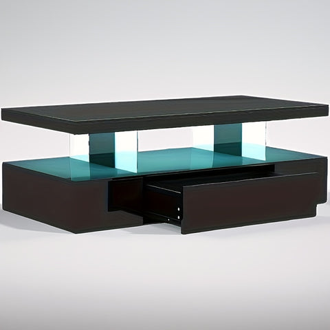 Modern LED Coffee Table With Adjustable Lighting - High-Gloss, Durable Wooden Centerpiece For Living Room & Bedroom, Easy Assembly, Space-Saving Design With Open Storage And Sliding Drawer Coffee Table For Living Room