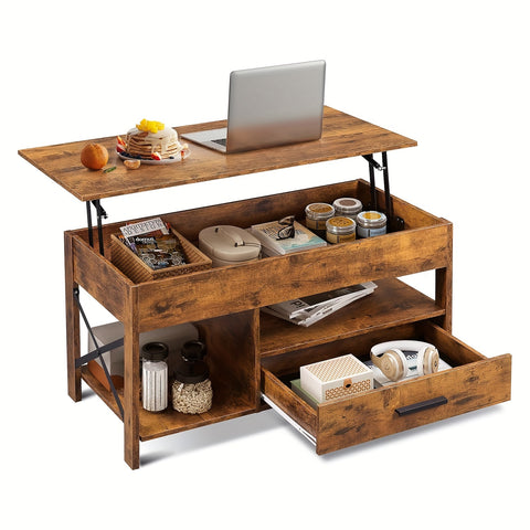 Lift Top Coffee Table for Living Room, Coffee Table with Storage, Hidden Compartment And Metal Frame, Central Table for Reception Room