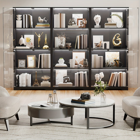 Antique Display Cabinet Antique Display Cabinet with Glass Door, 3-Color Light, 4-Layer Bookshelf - Suitable for Collectors, Game Room, Bedroom, Study