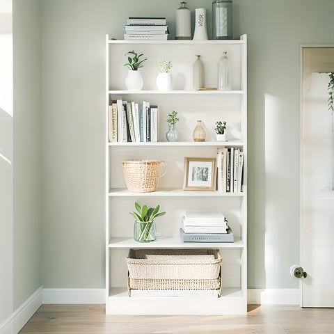 5-Tier White Modern Wooden Storage Display Shelf – Assembled 5-Layer Organizer for Books, Decor, and Artwork, 11.81\