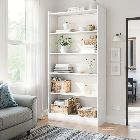 5-Tier White Modern Wooden Storage Display Shelf – Assembled 5-Layer Organizer for Books, Decor, and Artwork, 11.81\