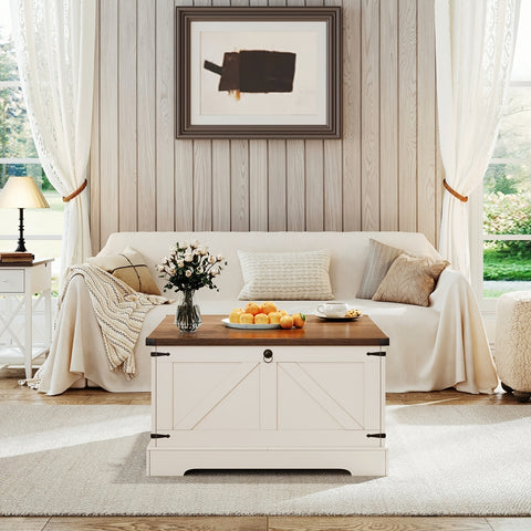Versatile Farmhouse Lift Top Coffee Table - Square Wooden Centerpiece with Spacious Storage, Easy-Lift Hydraulic Mechanism, Perfect for Living Room & Bedroom Decor, Country Cocktail, Hidden Storage Compartment, Multi-Function Convertible