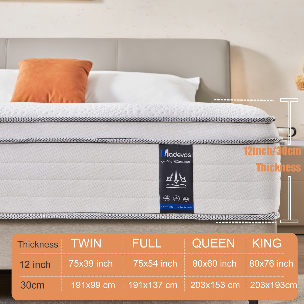 10\u002F12 Inch Multi-Layer Hybrid Full Mattress for Queen Beds - Available in Various Sizes And Styles, Ergonomically Designed with Memory Foam And Pocket Springs, Offering a Medium Firmness Feel.