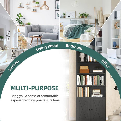 Bookshelf, Industrial Bookshelves and Bookcases with Floor Standing 6 Shelf Display Storage Shelves 70.6 inches Tall Bookcase Home Office, Living Room Black