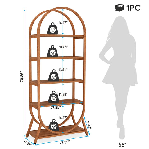Modern 5-Tier Arched Bookcase - 70.8\