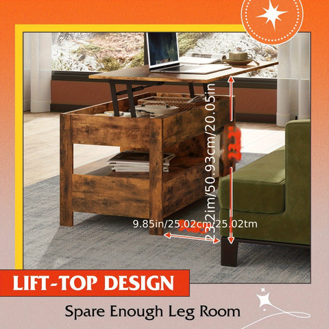 Lift Top Coffee Table for Living Room, Coffee Table with Storage, Hidden Compartment And Metal Frame, Central Table for Reception Room