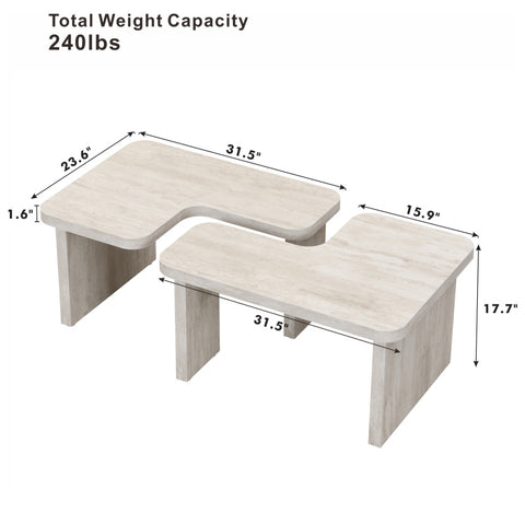 47.24*23.62 inch and 35.43*31.49 inch Rectangle Wood Detachable Coffee Table Single L Shape Farmhouse Coffee Table for Dining Room Garden white