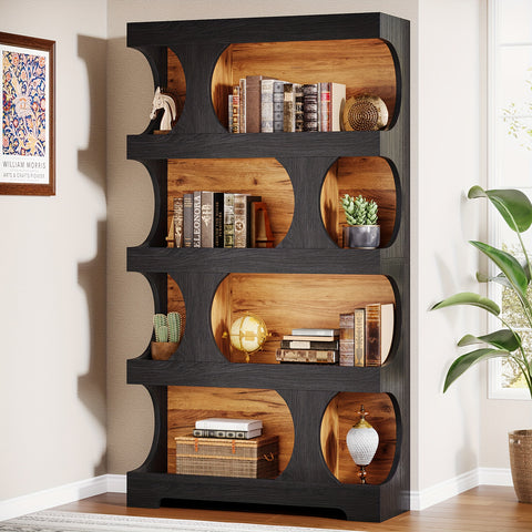 Modern Wooden Bookshelf 71-inch Heavy-Duty Modern Wooden Bookshelf - Dark Brown\u002FWood Grain, Space-Saving Design for Living Room, Office, Library - Sturdy Construction & Easy Assembly Required, Bookshelf Decor