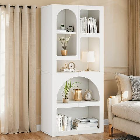 Tall Arched Bookshelf, 5 Tiers Arch Bookcase With Storage, Modern Farmhouse Book Shelf, Wood Bookshelf W\u002FOpen Display Shelves For Living Room, Office