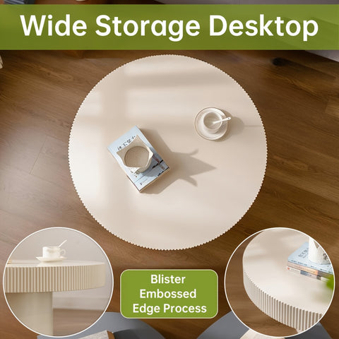 Elegant White Round Drum Coffee Table – Mid-Century Modern Design, Sturdy Circular Pedestal Base with Fluted Edges, Ideal for Living Room or Farmhouse Decor, Farmhouse Coffee Table|Minimalist Design|Sturdy Pedestal Base, Coffee Table for Living Room