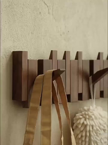 1pc Boho Style Wooden Piano Key Wall Rack, Easy Install Wall Mounted Coat Hook, Folding Hanging Storage Organizer for Bedroom, Entryway, Foyer, Mudroom - Aesthetic Room Decor