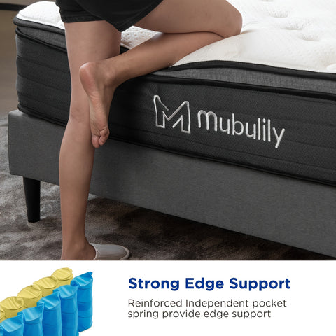 MUBULILY Hybrid Mattress in a Box with Memory Foam & Pocket Coils - Medium Firm, Motion Isolation, Hypoallergenic Polyester Cover, Knitted Design, No Power Needed, Easy Setup for Bedroom Furniture, Bedroom Furniture, Modern Bedroom, Durable Construction